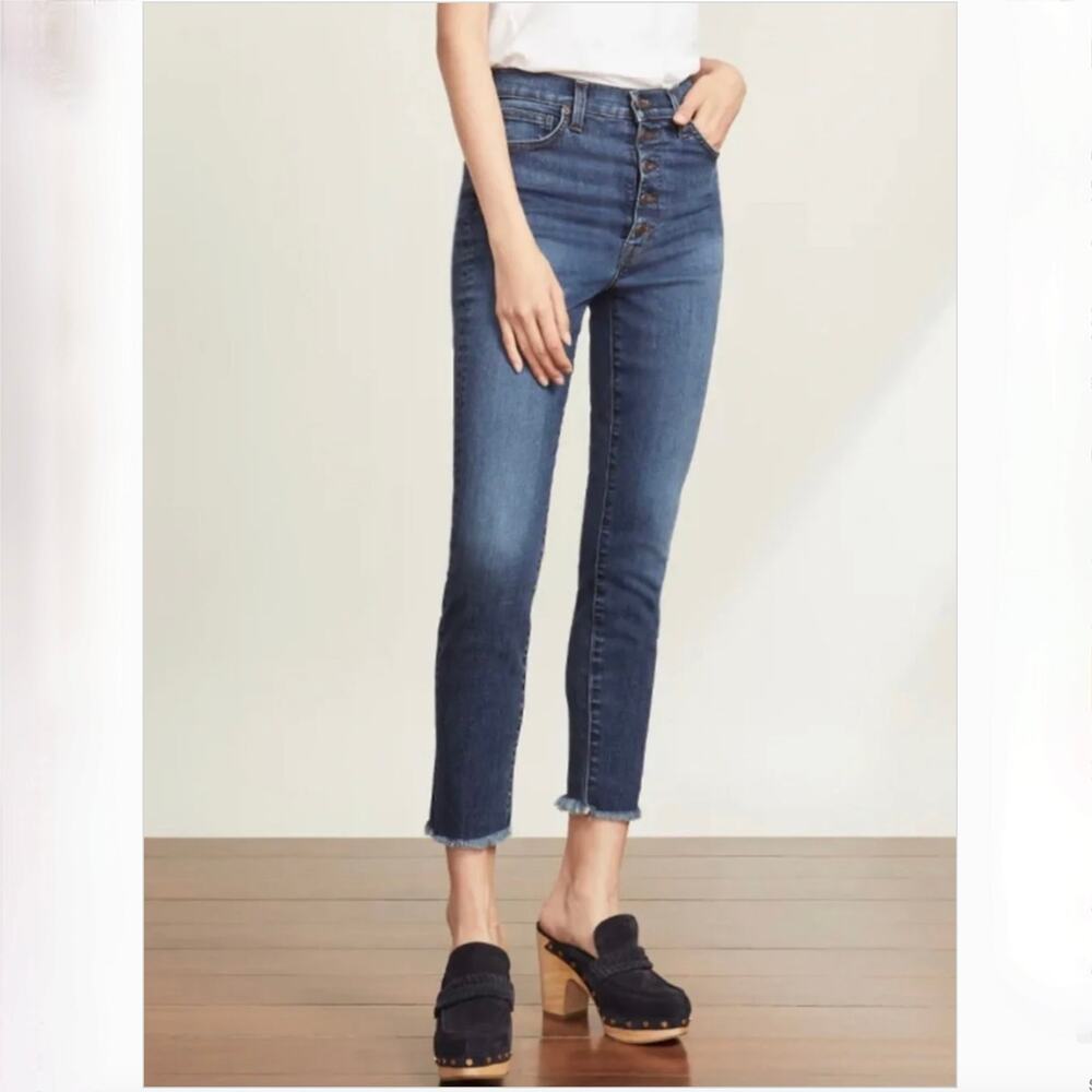 Veronica Beard Debbie Ankle Skinny High Rise Jeans - Raw Hem - Blue - Size 27